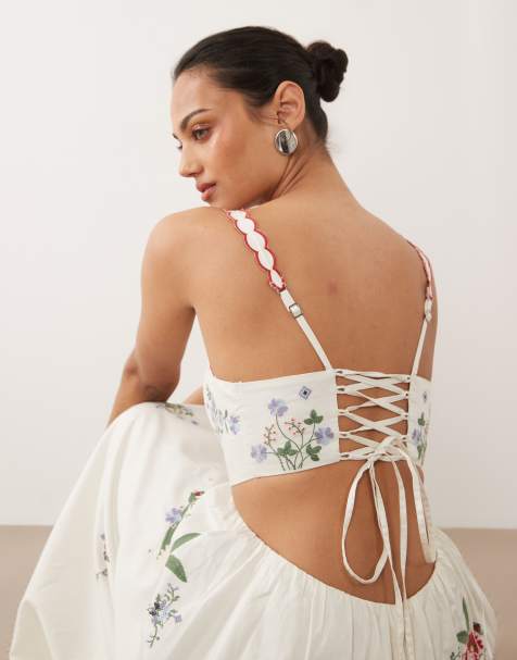 Abercrombie & Fitch - Robe trapèze longue à fleurs brodées de qualité supérieure - Blanc - view 1