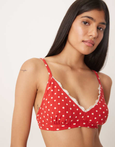 Abercrombie & Fitch – Röd, prickig och pointellestickad bralette, del av set - view 1
