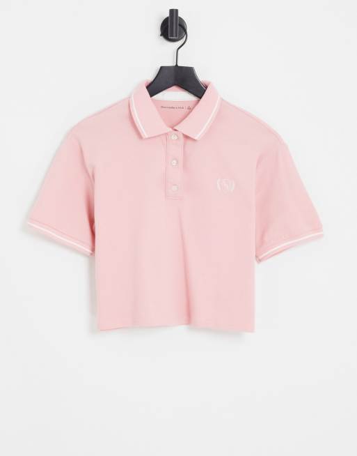 Abercrombie & Fitch – Rosa, kort pikétröja med logga