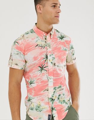 Abercrombie & Fitch – Rosa, mönstrad, kortärmad hawaii-skjorta