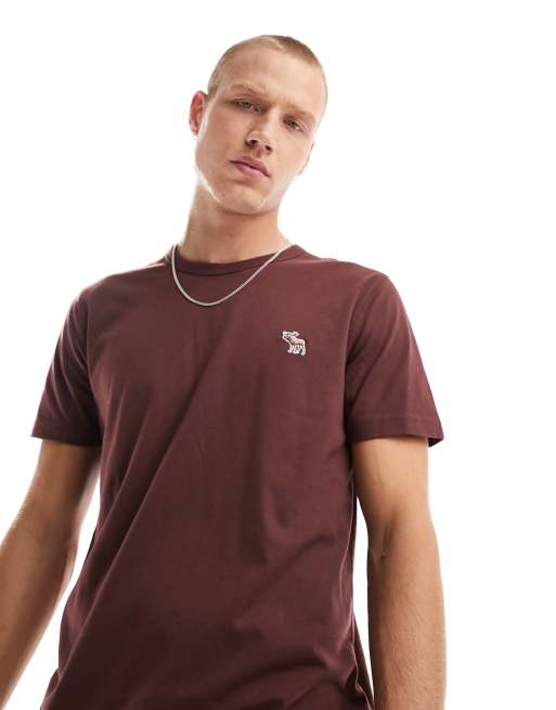 Abercrombie & Fitch - Rostbrun t-shirt med präglad ikonlogga