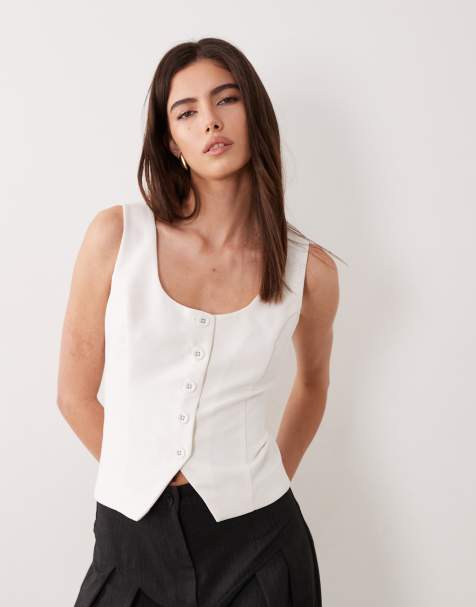 Abercrombie & Fitch round neck tailored vest in white - view 1