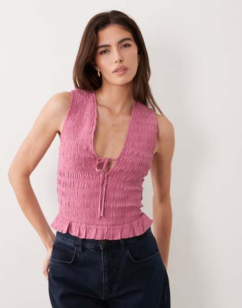 Abercrombie & Fitch ruched v neck top in pink