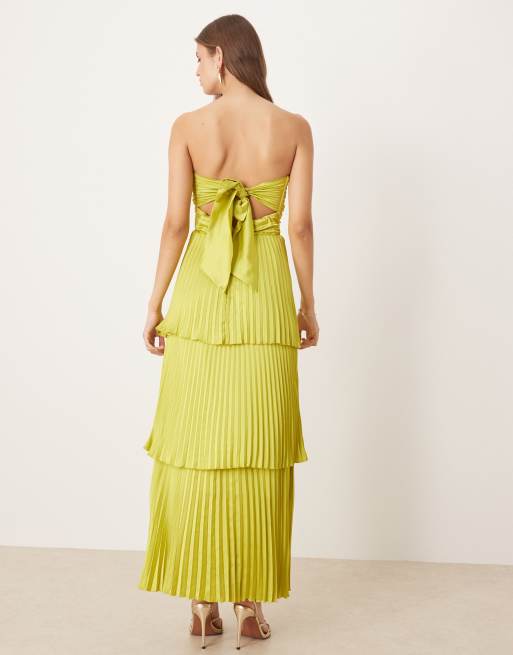 strapless open back dress Goddess Temperament Metallic Pleated Fabric Off Shoulder Slit Maxi Dress main image 0