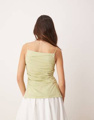 Abercrombie & Fitch Ruched High Square Neck Top In Green