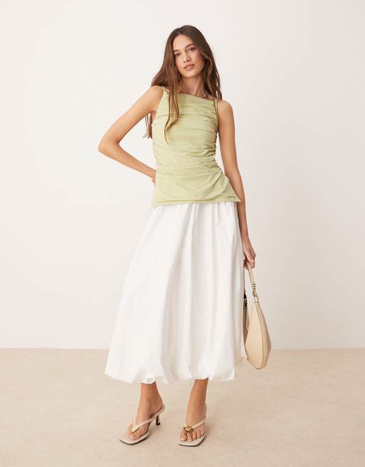 Abercrombie & Fitch ruched high square neck top in green, 3 of 4