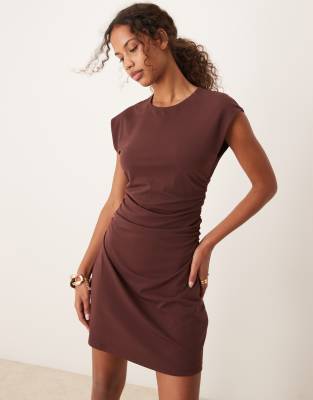Abercrombie & Fitch Abercrombie & Fitch ruched side sleeveless mini dress in chocolate-Brown