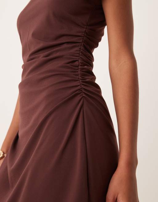 Abercrombie & Fitch ruched side sleeveless mini dress in chocolate, 3 of 4