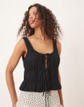 [Abercrombie & Fitch] Abercrombie & Fitch ruched tie-front top in black S BLACK
