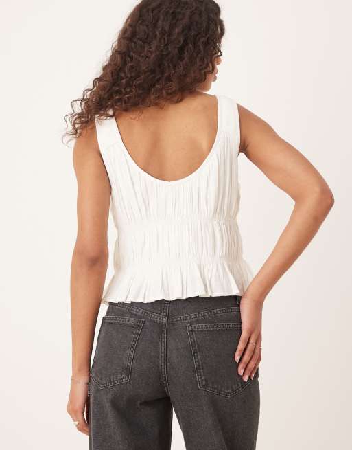 Abercrombie & Fitch ruched tie front top in white, 4 of 4