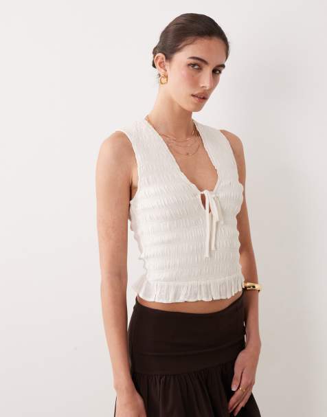 Abercrombie & Fitch ruched v neck top in beige - view 1