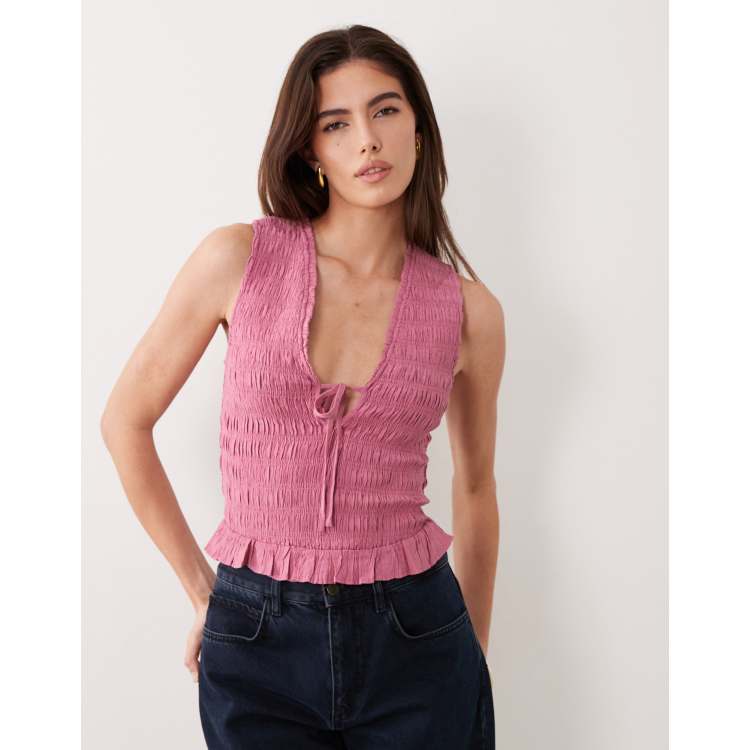 Abercrombie & Fitch ruched v neck top in pink | ASOS