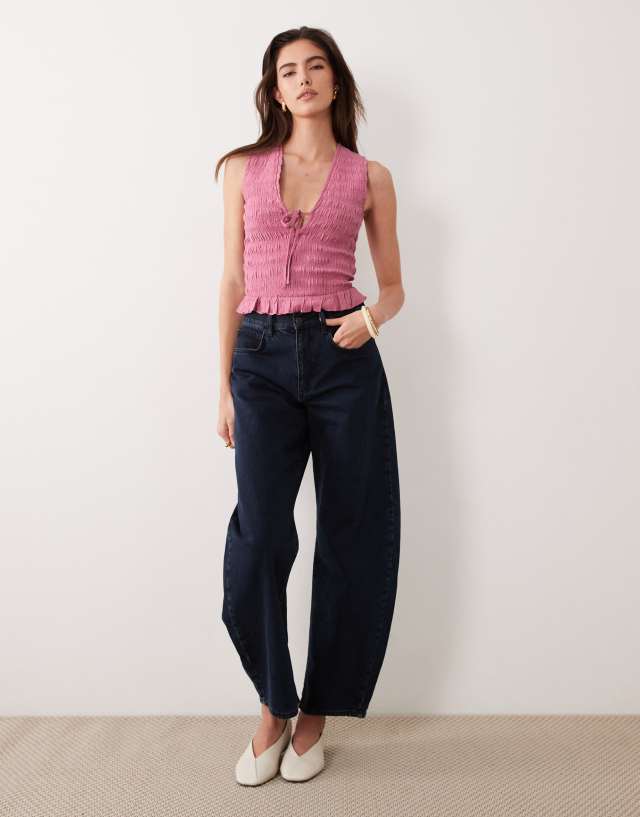 Abercrombie & Fitch ruched v neck top in pink | ASOS