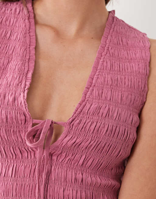 Abercrombie & Fitch ruched v neck top in pink, 4 of 4