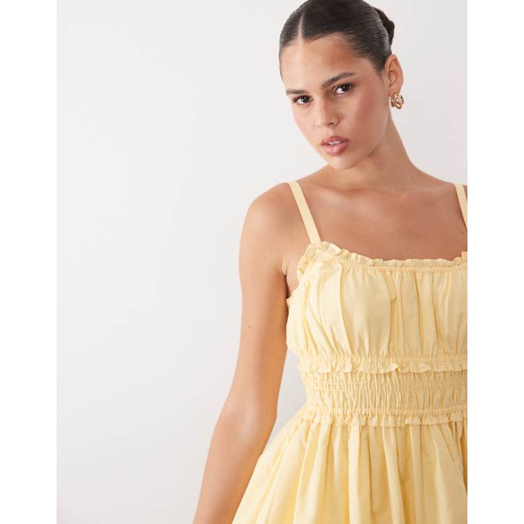 abercrombie ruched mini dress Abercrombie & Fitch ruched waist strappy mini dress in yellow