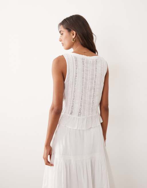 Abercrombie & Fitch ruffle boho sleeveless top in white, 4 of 4