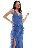 [Abercrombie & Fitch] Abercrombie & Fitch ruffle maxi dress with side slit in blue XS BLUE