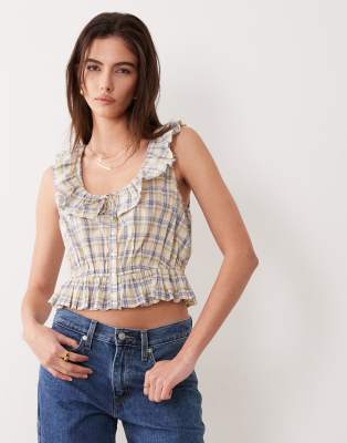 Abercrombie & Fitch Ruffle Milkmaid Top In Blue