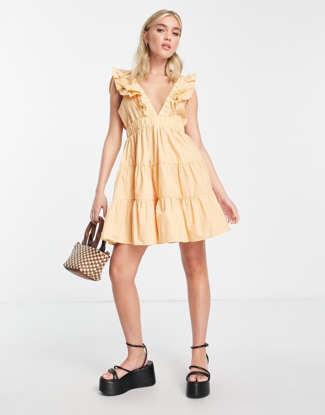 Abercrombie & Fitch ruffle tiered mini dress in orange