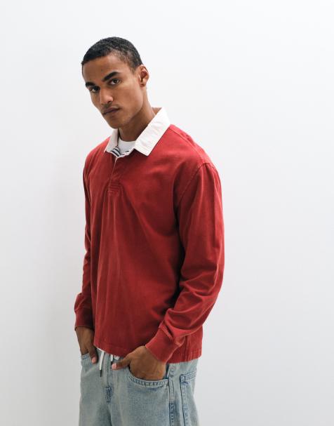 Abercrombie & Fitch rugby polo with contrast collar in red - view 1