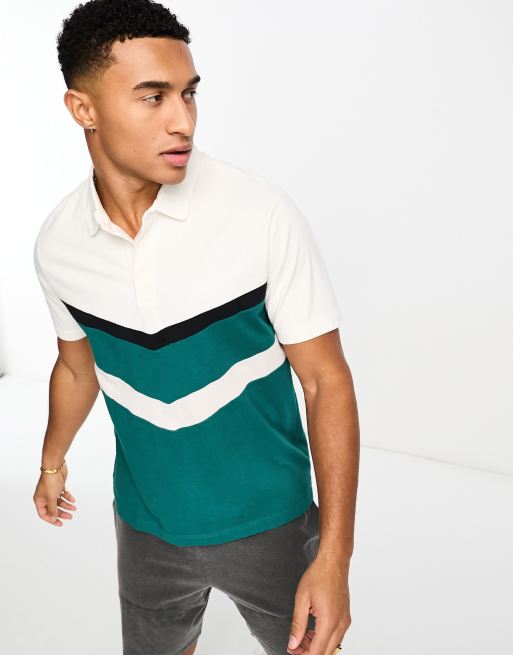 Abercrombie & Fitch - Rugbyshirt met korte mouwen en chevron-motief in groen