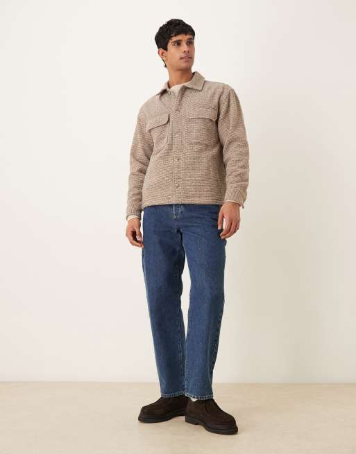 Abercrombie & Fitch - Ruimvallend bouclé overhemdjack in geruit grijs/bruin, 2 van 5