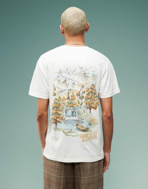 Abercrombie & Fitch - Ruimvallend T-shirt met Great Smoky Mountains national parks-print op de achterkant in wit