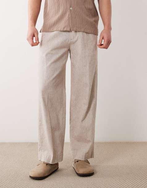 Abercrombie & Fitch - Ruimvallende broek van linnenmix in beige keperstof - view 1