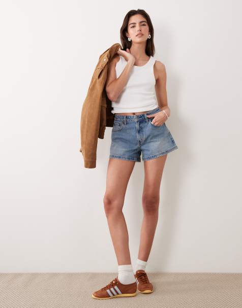 Abercrombie & Fitch - Ruimvallende dad short met hoge taille in jaren 90-stijl in lichtblauw - view 1