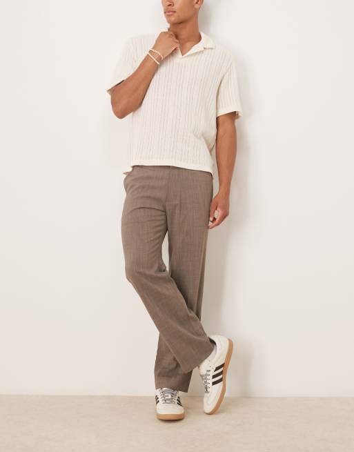 Abercrombie & Fitch - Ruimvallende elegante geruite broek met rechte pijpen in bruin