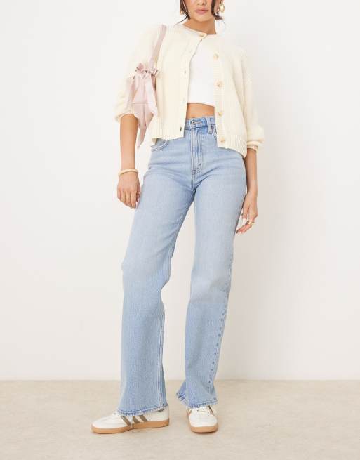  Abercrombie & Fitch - Ruimvallende jeans met hoge taille in jaren 90-stijl in mid-/lichtblauw met wassing