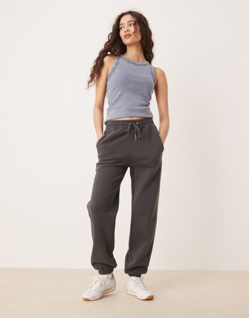 Abercrombie & Fitch - Ruimvallende joggingbroek met hoge taille en aansluitende boorden in antracietgrijs