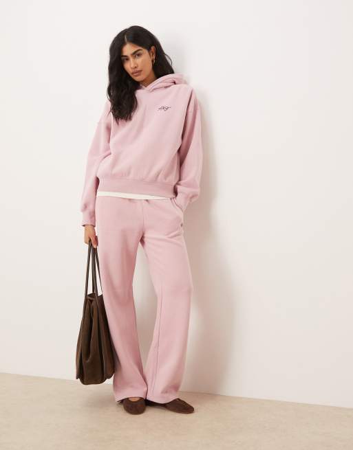 Abercrombie & Fitch - Ruimvallende joggingbroek met hoge taille en logo aan de zijkant in roze, deel van co-ord set