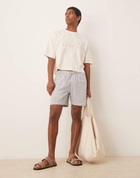 Abercrombie & Fitch - Ruimvallende seersucker shorts in blauw met strepen - view 1