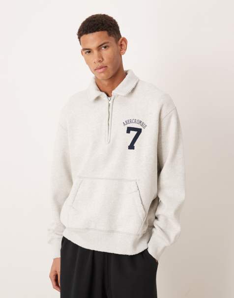 Abercrombie & Fitch – Running Club – Gråmelerad sweatshirt med tryck och kort dragkedja vid halsen - view 1