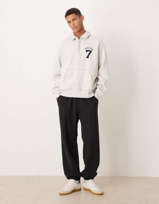 Abercrombie & Fitch running club graphic half zip sweatshirt in grey marl, 2 of 5