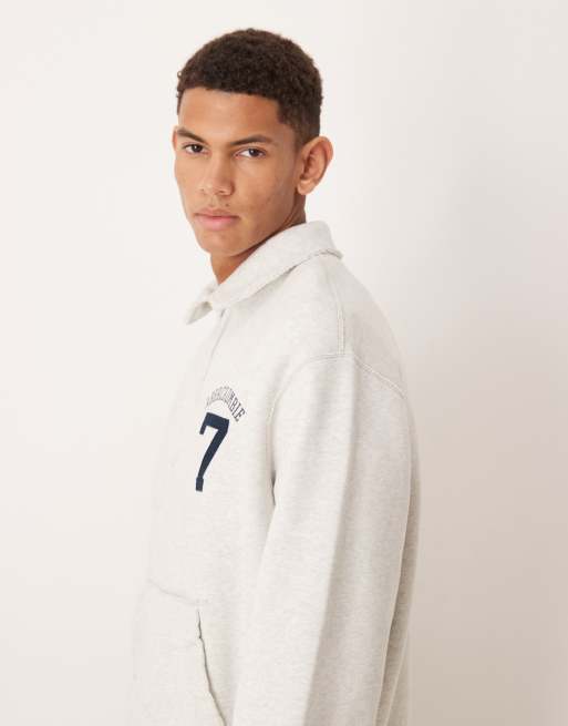 Abercrombie & Fitch running club graphic half zip sweatshirt in grey marl, 4 of 5