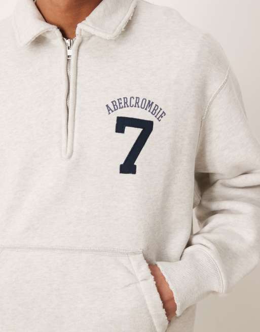 Abercrombie & Fitch running club graphic half zip sweatshirt in grey marl, 5 of 5
