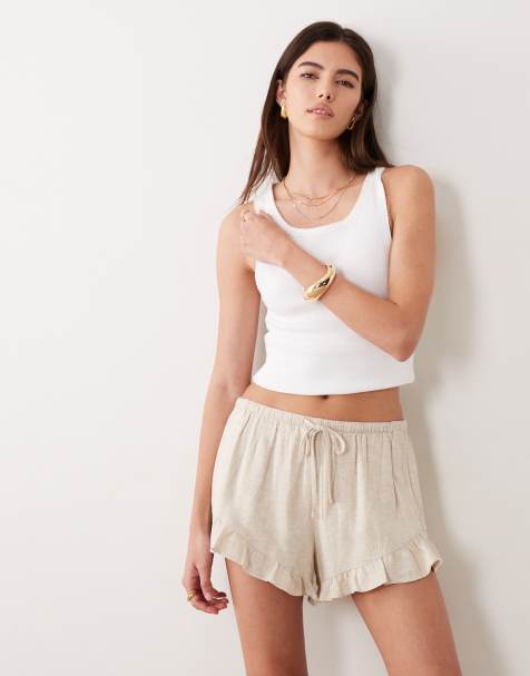 Abercrombie & Fitch rustic pull on ruffle hem shorts in sand - view 1