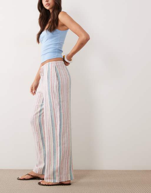 Abercrombie & Fitch rustic wide leg tie up pants in multi stripe, 2 of 5