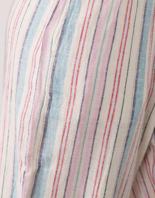 Abercrombie & Fitch rustic wide leg tie up pants in multi stripe, 4 of 5