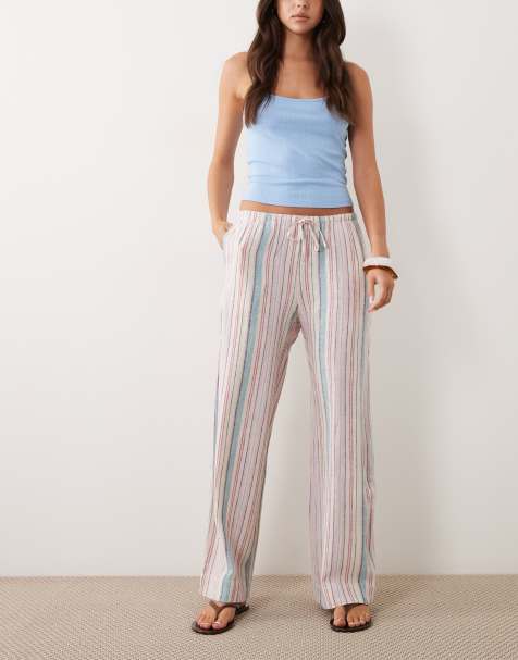 Abercrombie & Fitch – Rustikale Hose mit mehrfarbigen Streifen, weitem Bein und Schnürung - view 1
