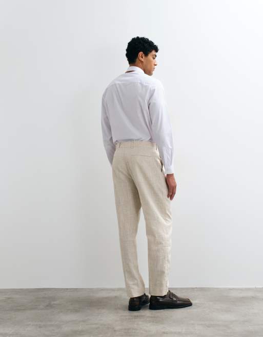 Abercrombie & Fitch rutmönstrade kostymbyxor med rak passform i cream, set, 3 av 5