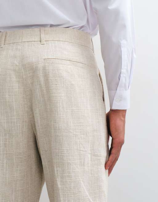 Abercrombie & Fitch rutmönstrade kostymbyxor med rak passform i cream, set, 4 av 5