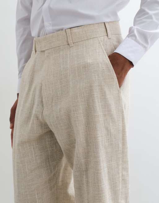 Abercrombie & Fitch rutmönstrade kostymbyxor med rak passform i cream, set, 5 av 5