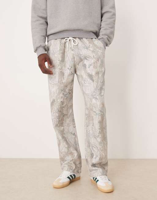 Abercrombie & Fitch - Salviegrønne baggy joggingbukser med åbne ben og camouflagemønster