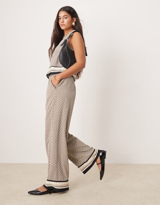 Abercrombie & Fitch - Satijnen broek met print in zwart en wit, deel van co-ord set