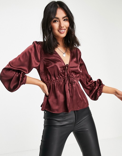 Abercrombie & Fitch satin blouse in burgundy