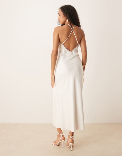 Abercrombie Fitch satin lace trim halter neck midi dress in