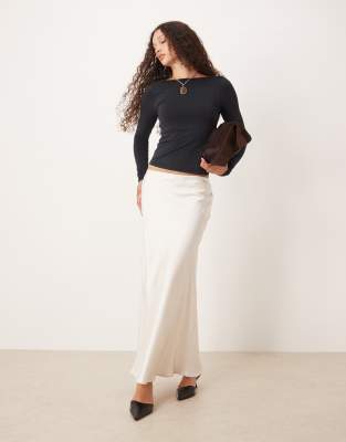Abercrombie & Fitch Satin Look High Rise Bias Cut Maxi Skirt In Neutral